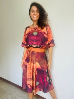 Vestido Morcego Saia Evasê Crepe Orquídea Laranja - buy online