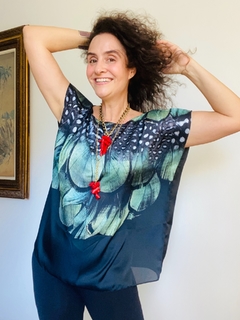 Camiseta Kaftan Cetim Pluma Verde - loja online