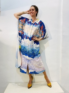 Vestido Chemise Longo Bolso Crepe Mar - loja online