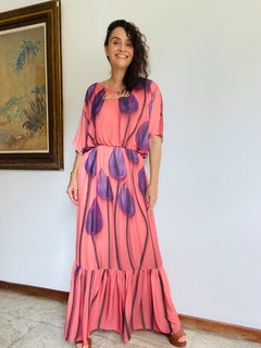 Vestido Morcego Babado Longo Crep Antúrio Rosa - online store