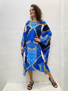 Vestido Maxi Plissado Curto Blue