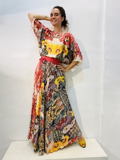 Vestido Morcego Plissado longo Cetim/Crepe Cactus - loja online