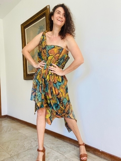 Vestido Moulage Crepe Seda Plumagem