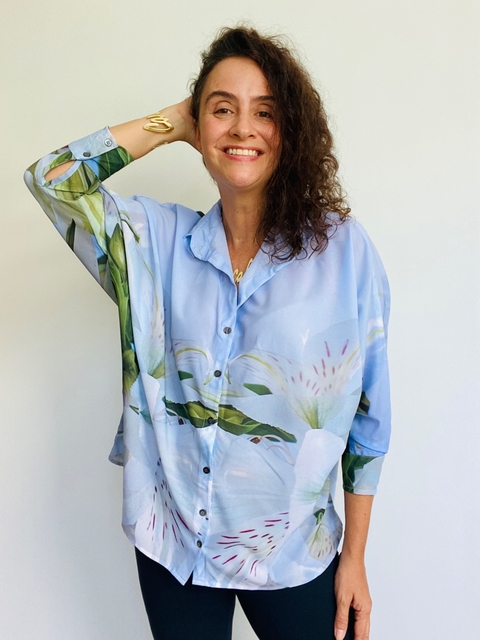 Camisa Social Morcego Crepe Lirio Branco