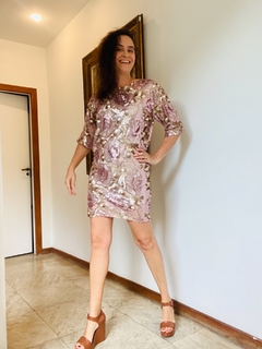 Vestido Básico Mini Paetê Rosa - comprar online