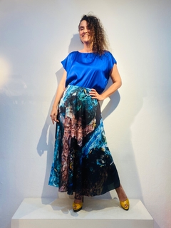 Saia Longa Evasê Crepe Stone Blue - buy online