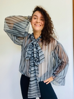 Blusa Laço Manga Sino Chiffon Listras PB - buy online
