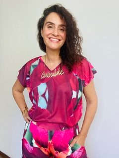 Camiseta Kaftan V Jersey Orquídea Vermelho - loja online
