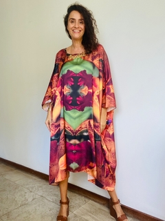 Vestido Maxi Curto Cetim Orquídea Laranja na internet