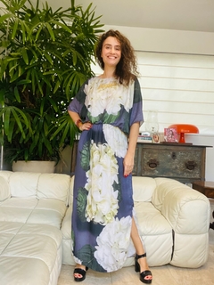 Vestido Morcego Saia Reta Crepe Hortênsia Cinza on internet