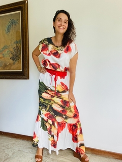 Saia Babado Longo Chiffon Rosa Ocre - loja online