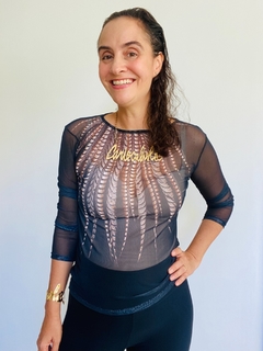 Blusa Pele Tule Faisão Preto - ALESSA