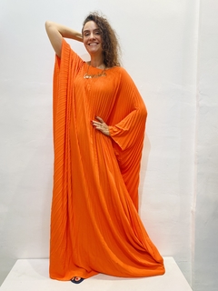 Vestido Maxi Plissado Crepe Laranja - ALESSA