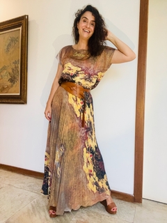 Image of Saia Plissada Longa Crepe Monet Amarelo