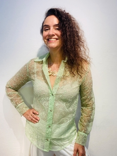 Camisa Social Organza Bordado Pistache - ALESSA