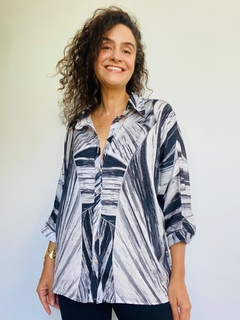 Camisa Social Morcego Crepe Folha Listrado - loja online