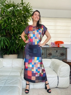 Vestido Amplo Cetim Paul Klee Colorido - ALESSA