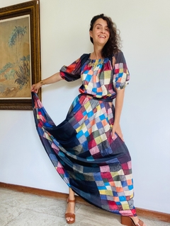 Saia Evasê Longa Tafetá Paul Klee Colorido - buy online