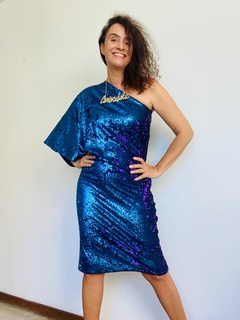 Image of Vestido Morcego Ombro Só Paetê Azulão