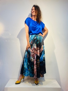 Saia Longa Evasê Crepe Stone Blue - online store