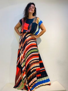 Vestido Kaftan Saia Plissado Longo Crepe Klee Listra