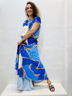 Image of Saia Plissada Crepe Blue