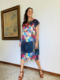 Vestido Kaftan Cetim Paul Klee Colorido - ALESSA