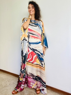 Vestido Maxi Longo Cetim Pop Brushes - ALESSA