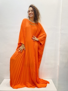 Vestido Maxi Plissado Crepe Laranja - loja online
