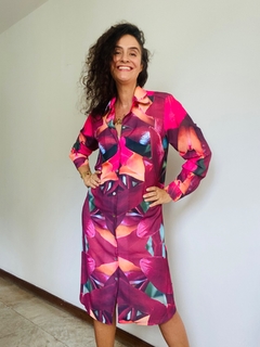 Vestido Chemise Curto Crepe Orquídea Vermelho - loja online
