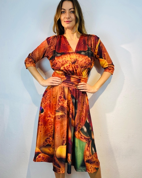 Vestido Sereia Saia Evasê Curto Orquidea Laranja
