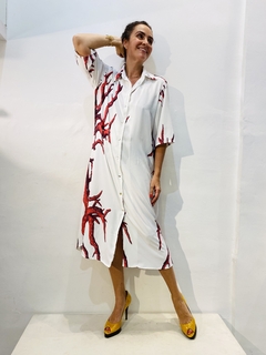 Vestido Chemise Manga Curta Crepe Coral - comprar online