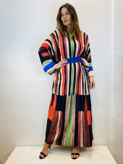 Image of Vestido Plissado Longo Crepe Klee Listras