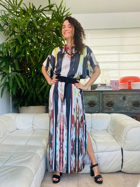 Vestido Asa Longo Cetim Ganesha