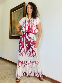 Saia Babados Longa Chiffon Coral on internet