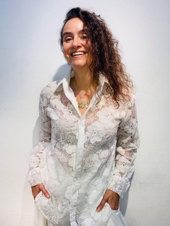 Camisa Social Organza Bordado Branco - loja online