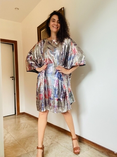 Vestido Maxi Curto Paetê Cartas
