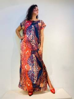 Vestido Kaftan Longo Cetim Leque - ALESSA
