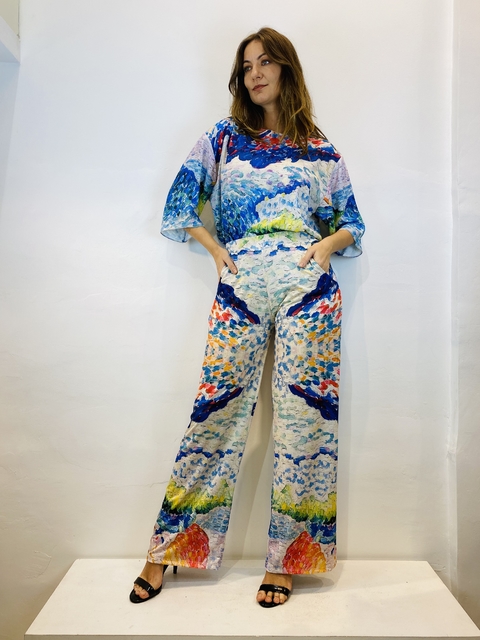 Calça Reta Jersey Mar