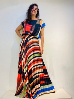 Vestido Kaftan Saia Plissado Longo Crepe Klee Listra - ALESSA