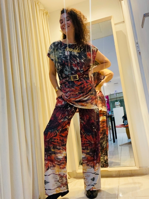 Camiseta Kaftan Longa Jersey Monet Vermelho