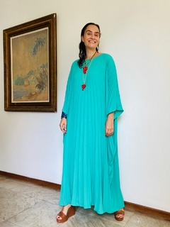 Vestido Longo Plissado Crepe Verde