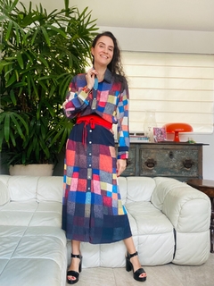 Vestido Chemise Longo Crepe Paul Klee Colorido