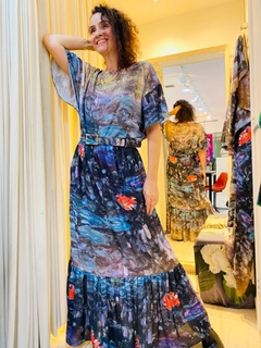 Vestido Morcego Babado Monet Azul - comprar online