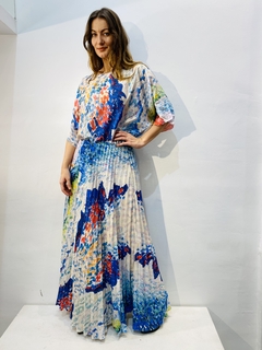 Vestido Morcego Saia Plissada Crepe Mar - ALESSA