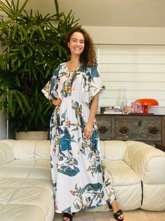 Vestido Kaftan Elastico Crepe Birds