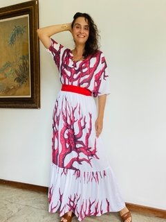 Vestido Morcego Babado Longo Crepe Coral - ALESSA