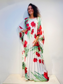 Vestido Plissado Longo Crepe Tulipa Vermelha - comprar online