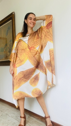 Vestido Maxi Curto Cetim Folhas Douradas - loja online