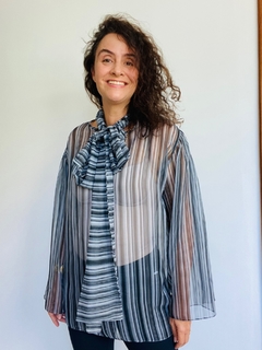 Blusa Laço Manga Sino Chiffon Listras PB on internet